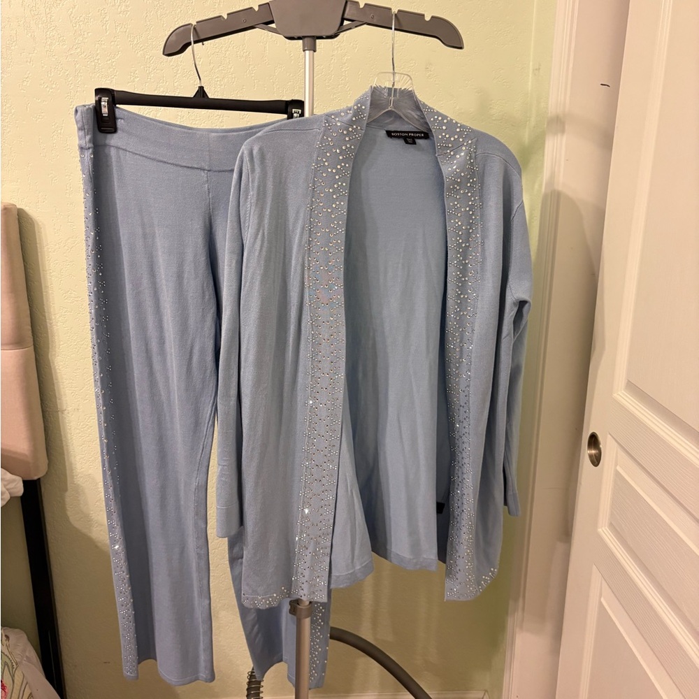 Boston Proper Blue Pantsuit with High-Waisted Pants